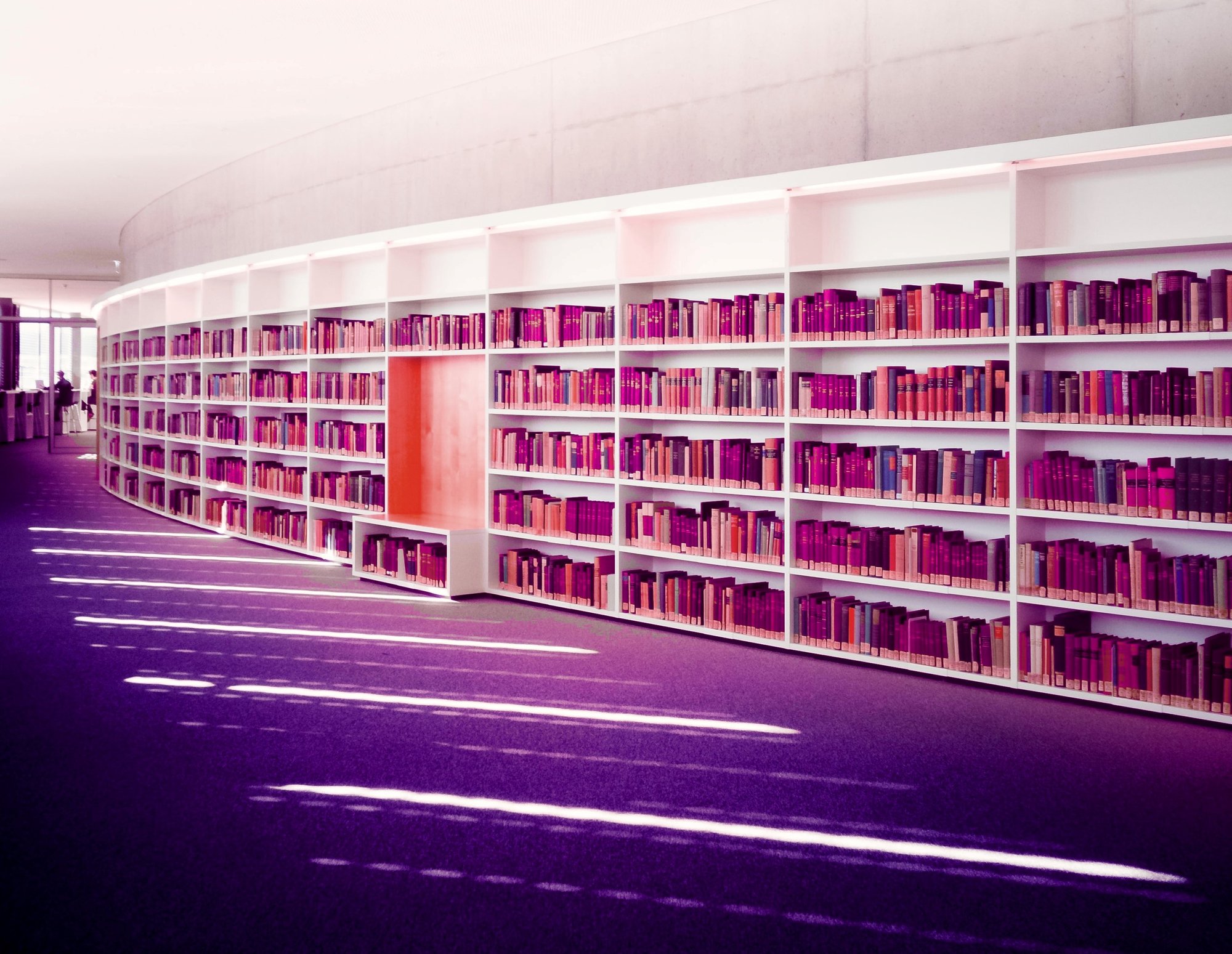 library with purple carpet